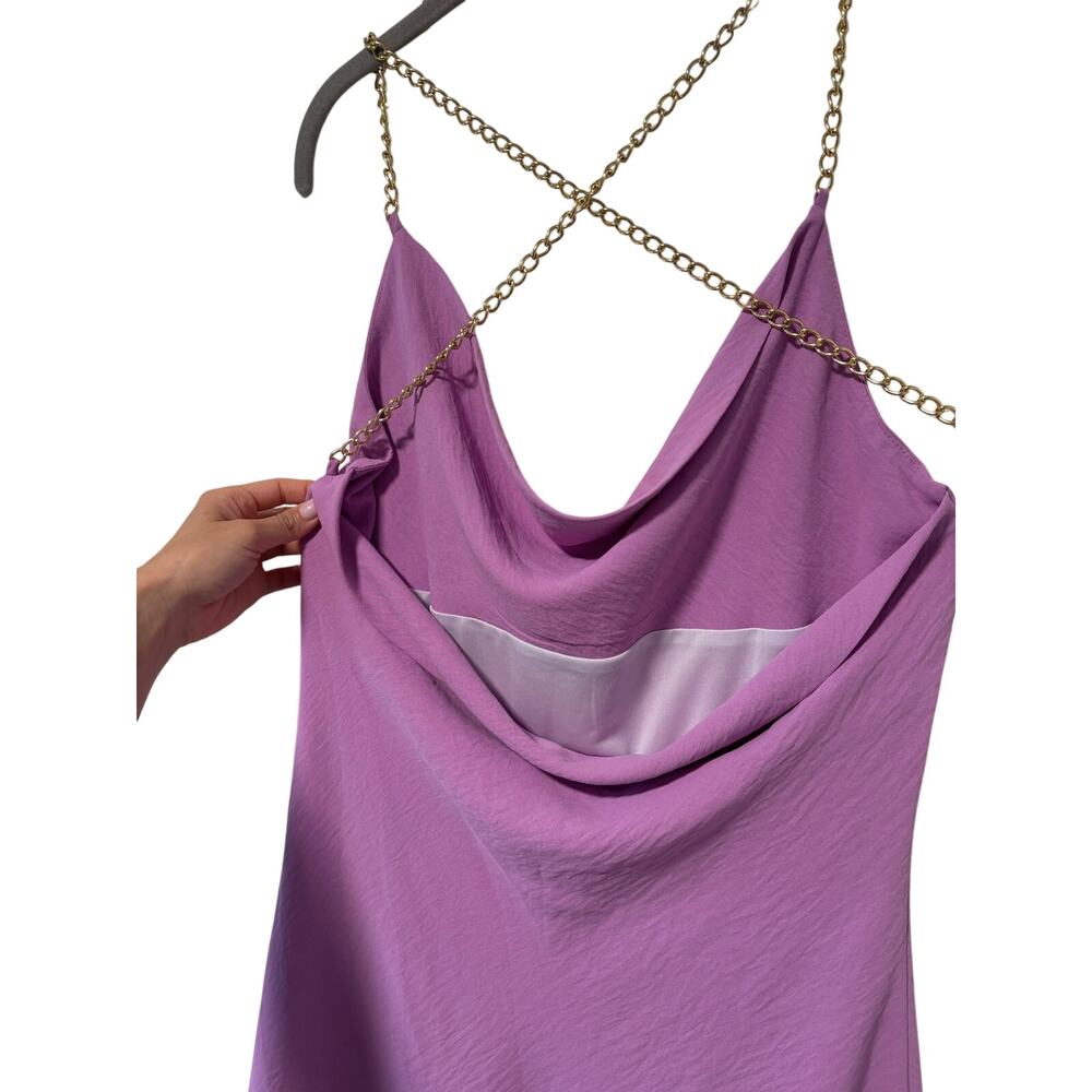 Amaram Purple Chain Strap Cowl Neck Slip Dress Women’s Medium Satin Look NWT - Picture 6 of 8